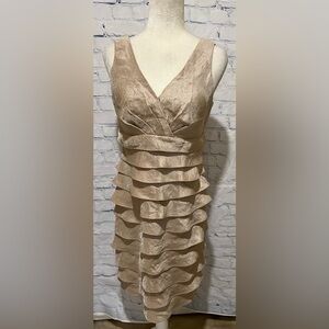 LONDON TIMES TAUPE SHIMMERY LAYER COCKTAIL DRESS SZ 10